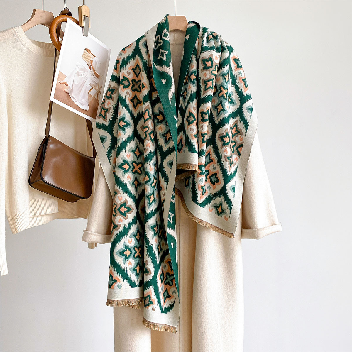 Cashmere Throw Blanket - Damski dwustronny szal z imitacji kaszmiru,